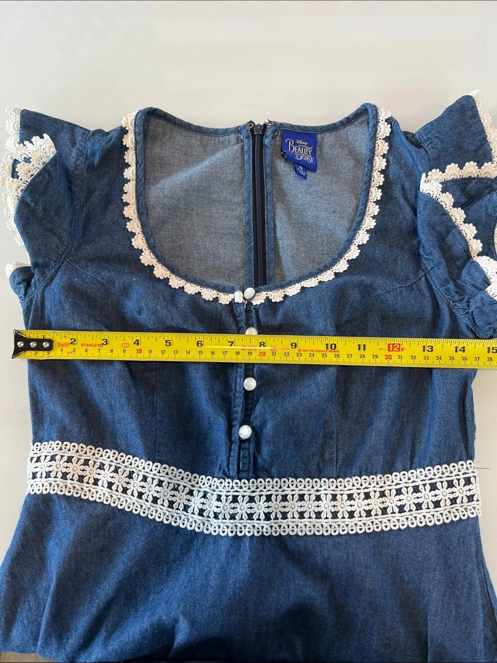 Disney Blue Denim Beauty and the Beast Dress with White Lace Trim